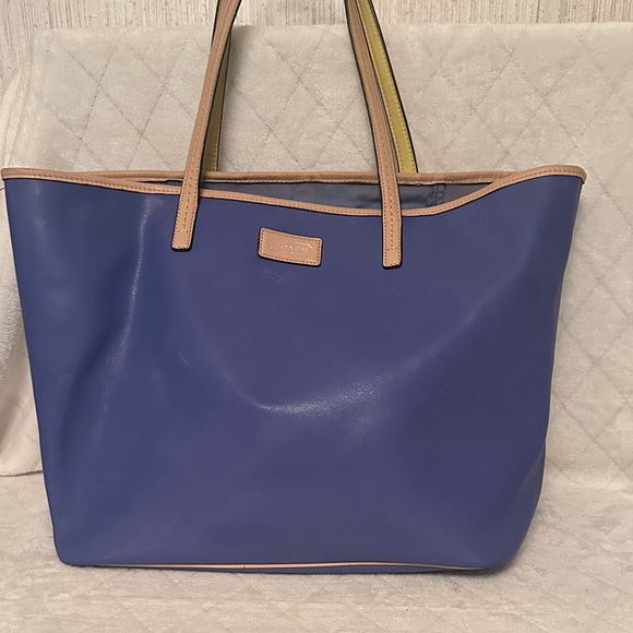Coach Handbags - Project Coach Blue Leather Tote with Tan Accents/ handles are tan and yellow